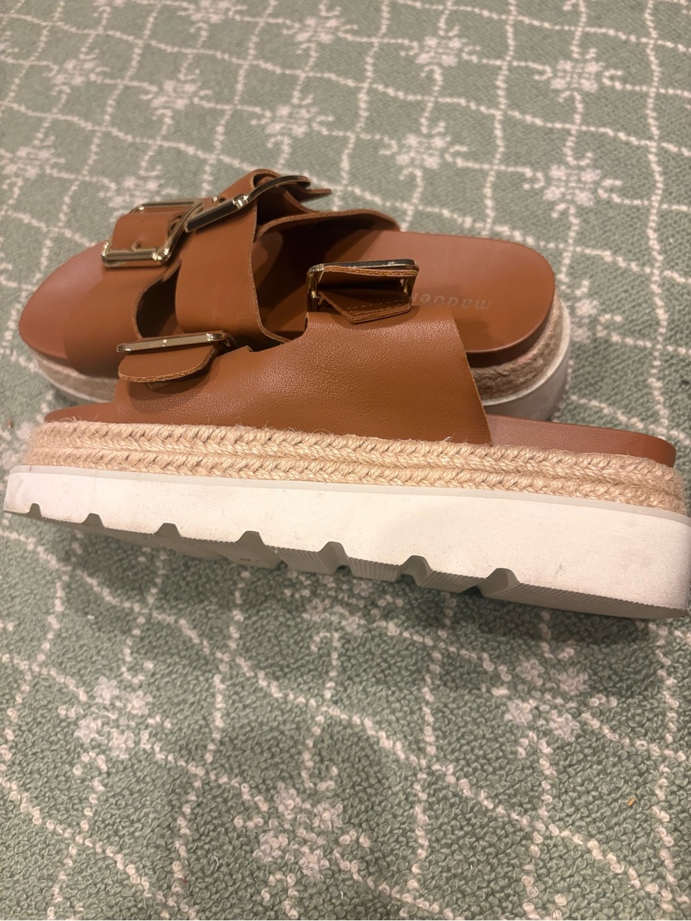 Madden Girl Brown Double-Buckle Platform Slide Sandals - Picture 6 of 8